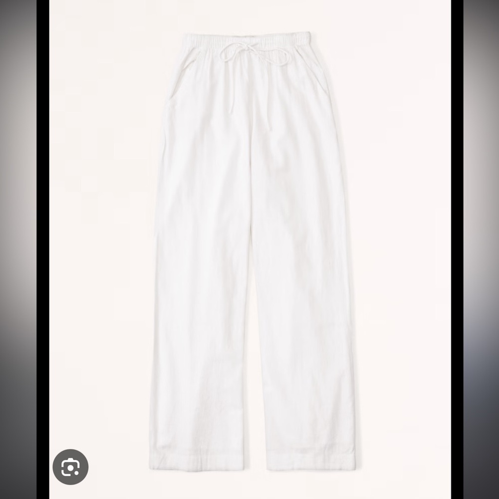 White Abercrombie & Fitch drawstring linen wide leg pants.